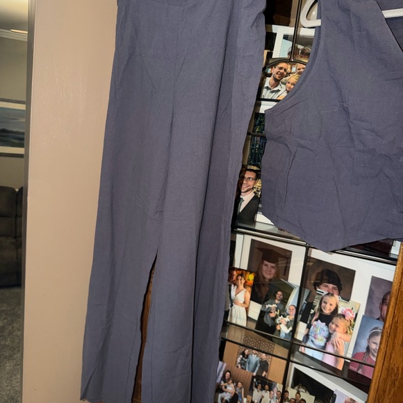 Essentials Slate Blue Two-Piece Pantsuit with Buttoned Vest - Picture 8 of 14